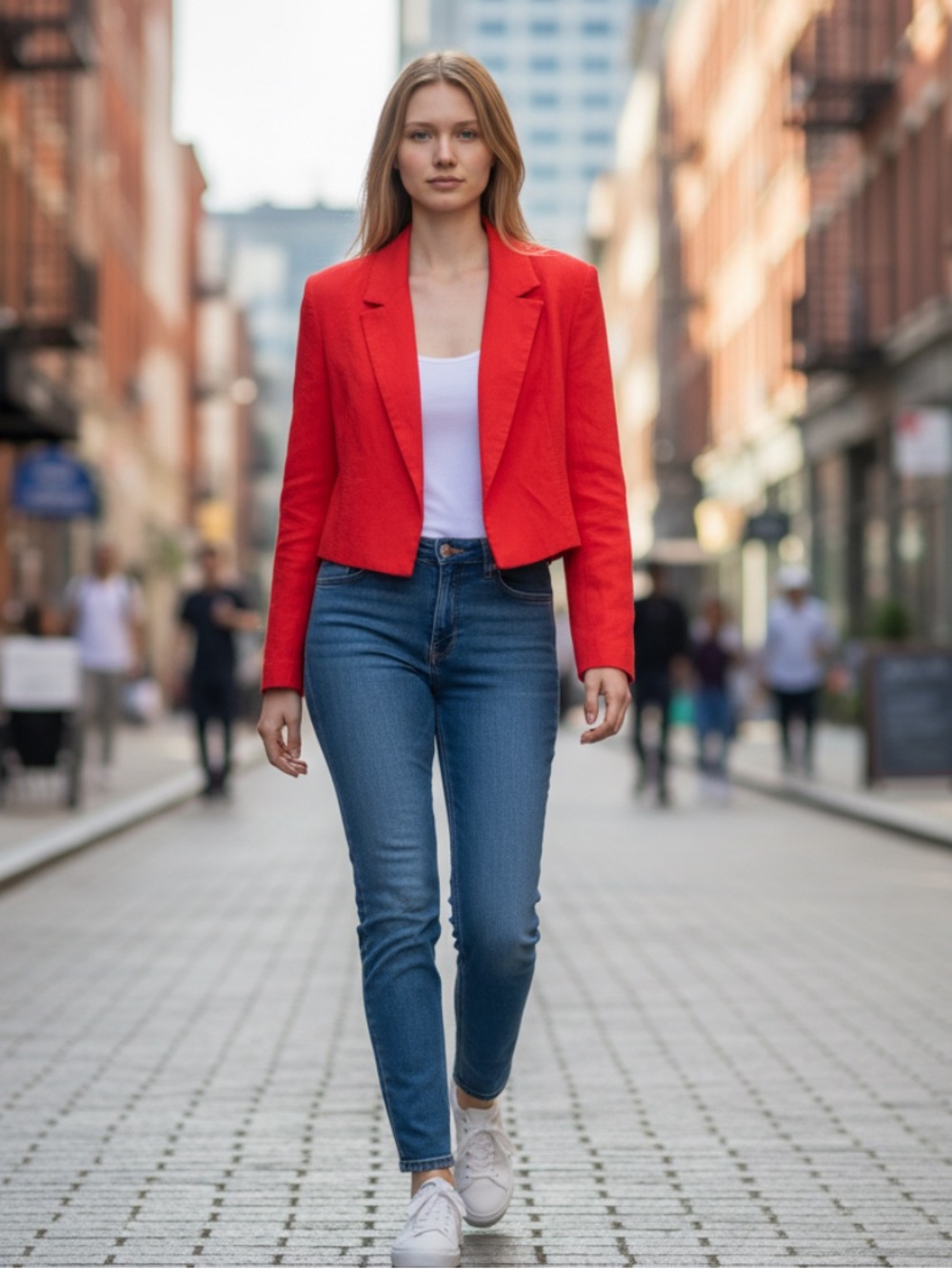 Zara Bright Red Cropped Blazer 30% Linen